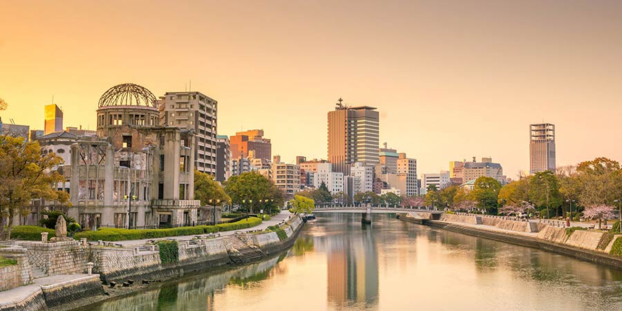 The ruins of Hiroshima sit next to the river which runs through the city. 